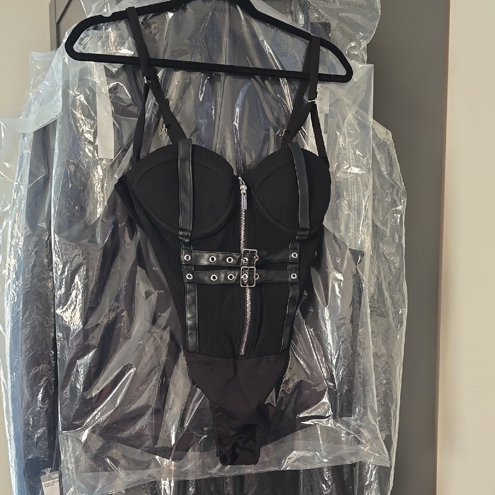 Maniere De Voir Black Strappy Bodysuit